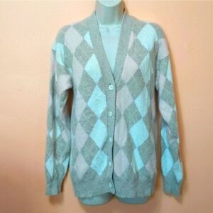 Vintage Dana Brooke lambswool angora argyle academia preppy retro cardigan M